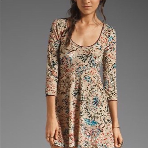Beige and Multi-Color Mini Dress with Velvet Design - Picture 7 of 7